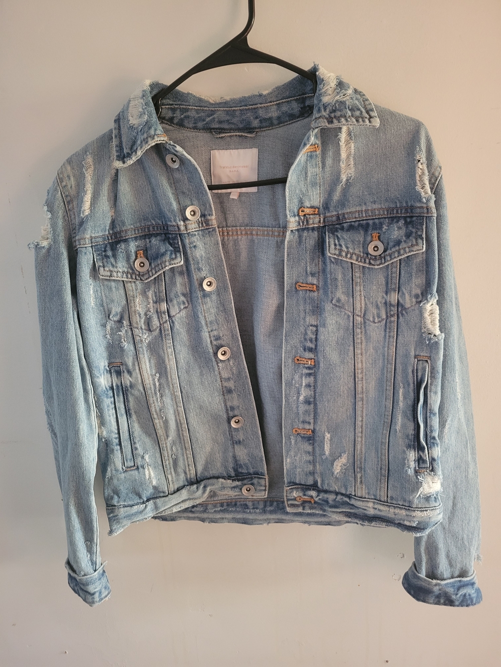 Zara Light Blue Distressed Denim Jacket - Women's